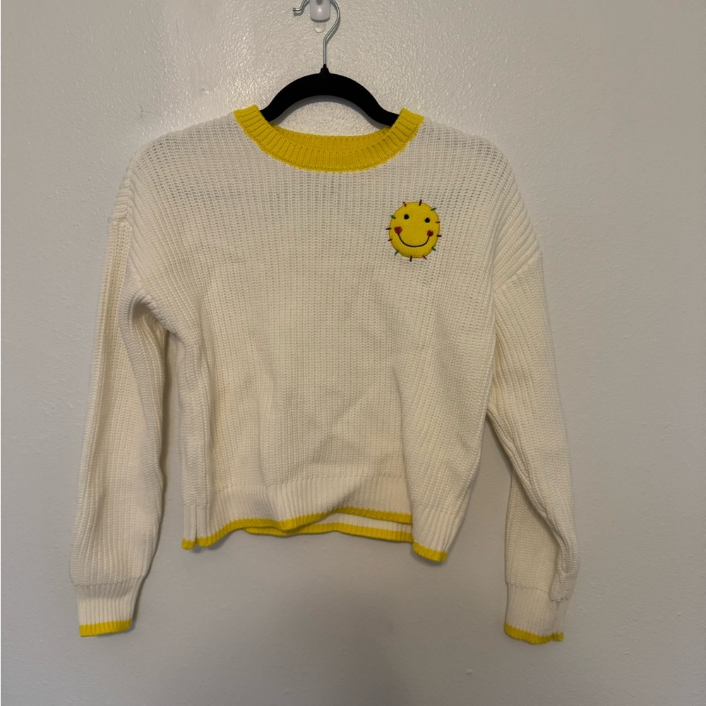 Rosenthal Yellow and White Crew Neck Sweater with Embroidery